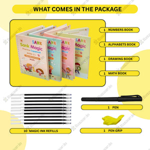 Magic Practice Book (4 BOOKS,1 PEN,1 GRIP,10 REFILL)